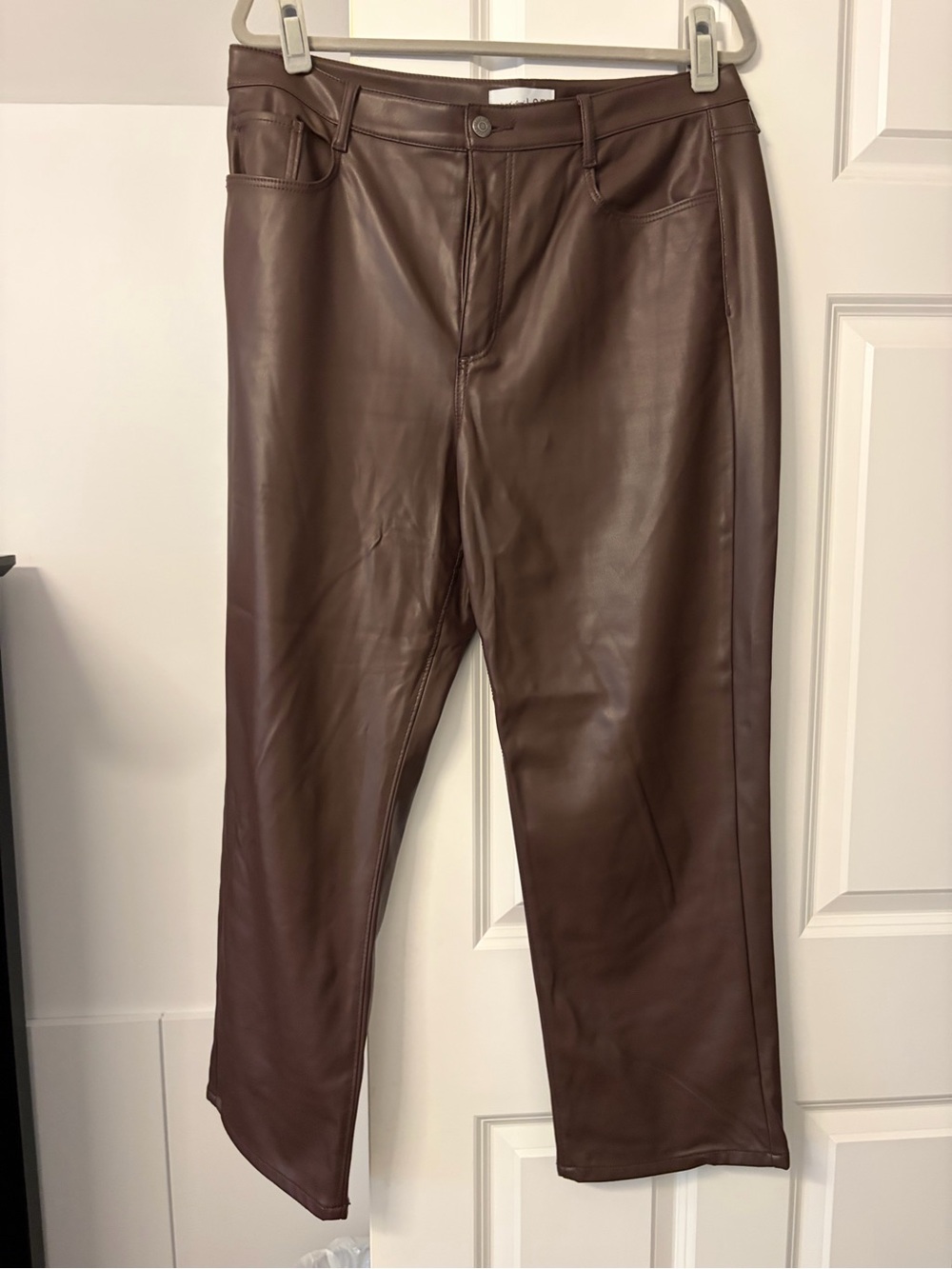 LOFT Brown Faux Leather Straight-Leg Pants
